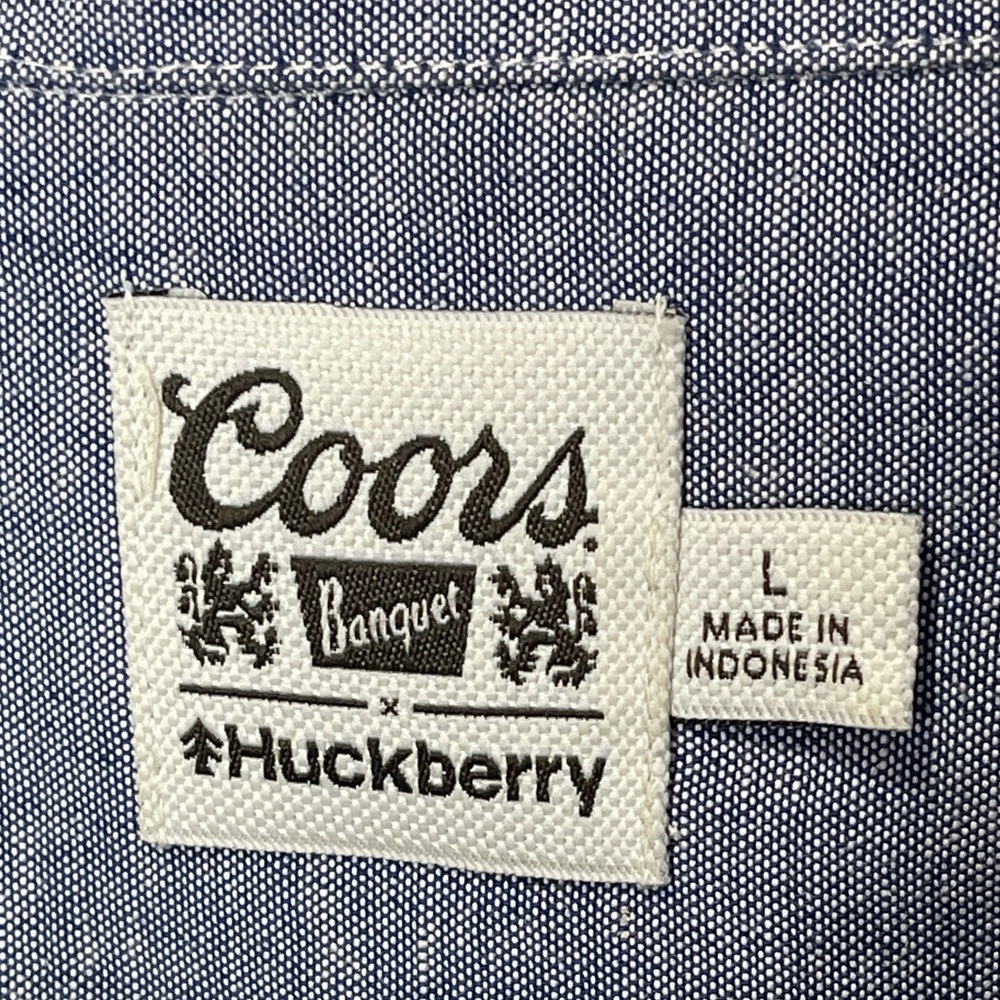 HUCKBERRY X COORS Guayabera Shirt Short Sleeve Blue Western Size Large Brewery - Picture 3 of 9